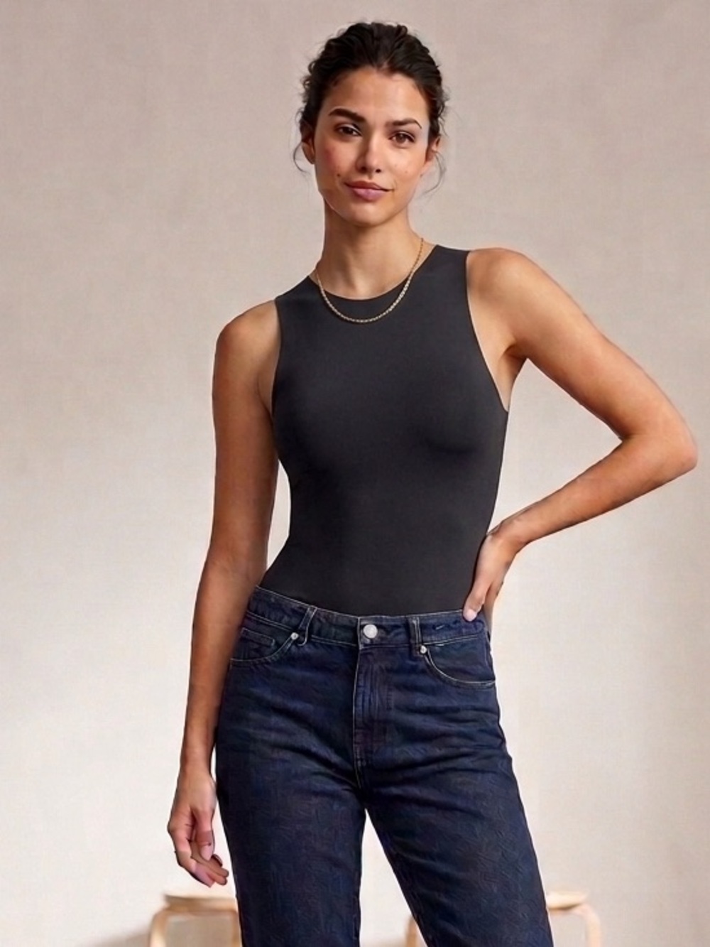 Pull and Bear Sleek Black Sleeveless Tank Bodysuit - Modern Essential